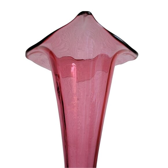 Vintage HUGE Jack In The Pulpit Vase Pink 22" Tall Clear Base Hand Crafted MCM - Picture 5 of 11
